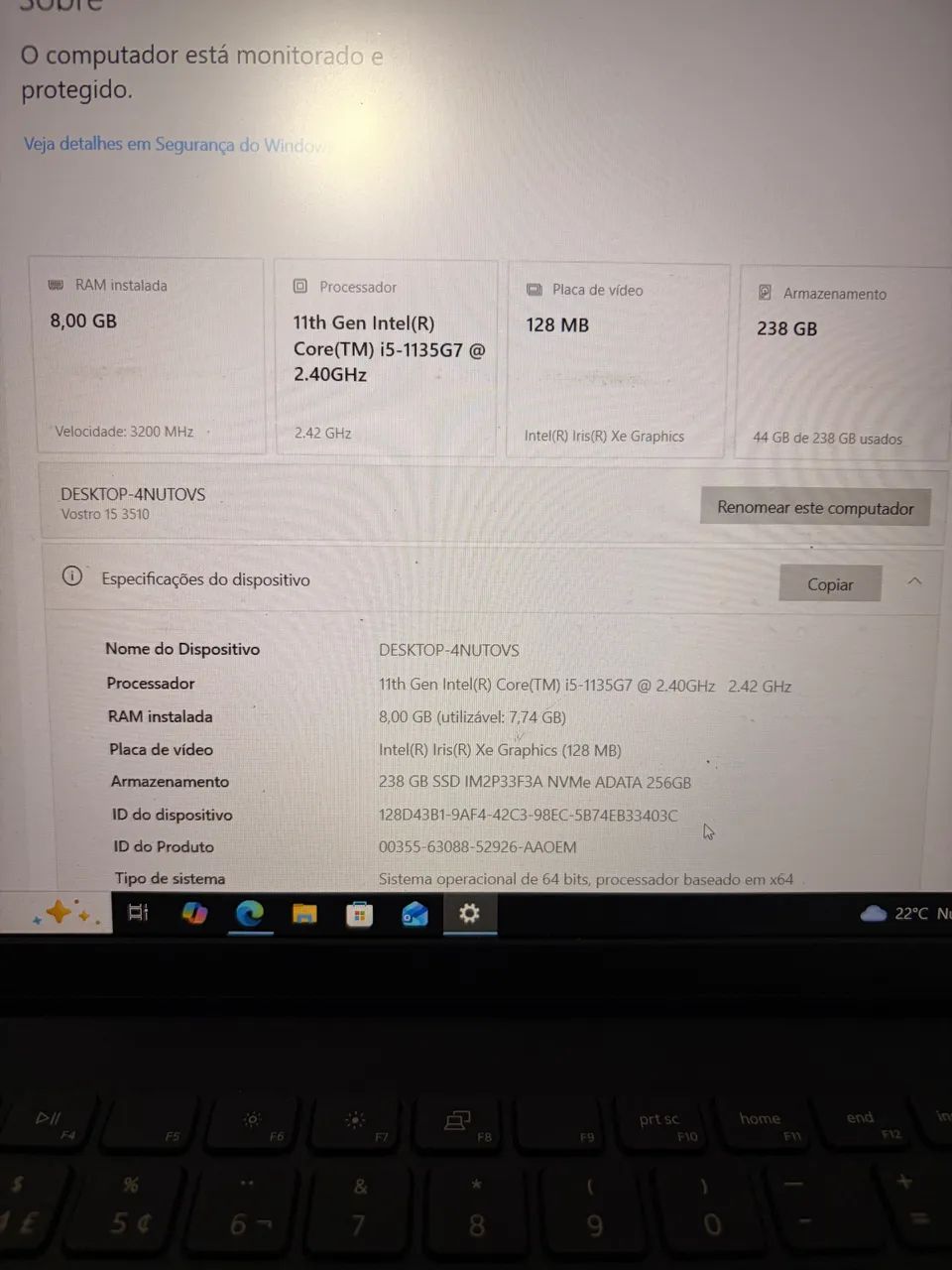Notebook Dell Vostro i5 11a geração, 8gb de ram, ssd 256gb - Foto 4