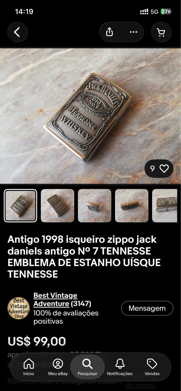 Isqueiro Zippo Jack Daniel?s  N7 Tennessee