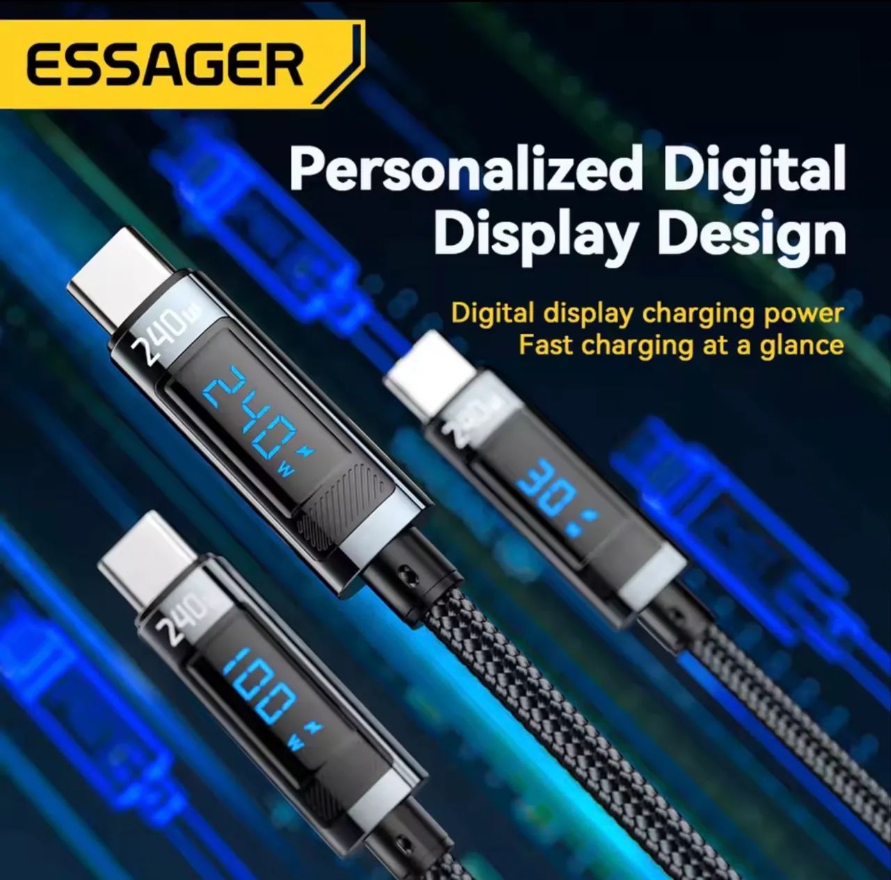CABO ESSAGER USB-C 240W - COM DISPLAY - 2 METROS - Foto 3