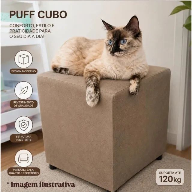 Puff Quadrado Suede Bege