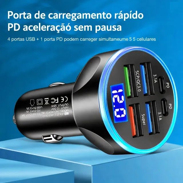 Carregador veicular PD 3.0 USB-C 250W para Celular - Foto 4