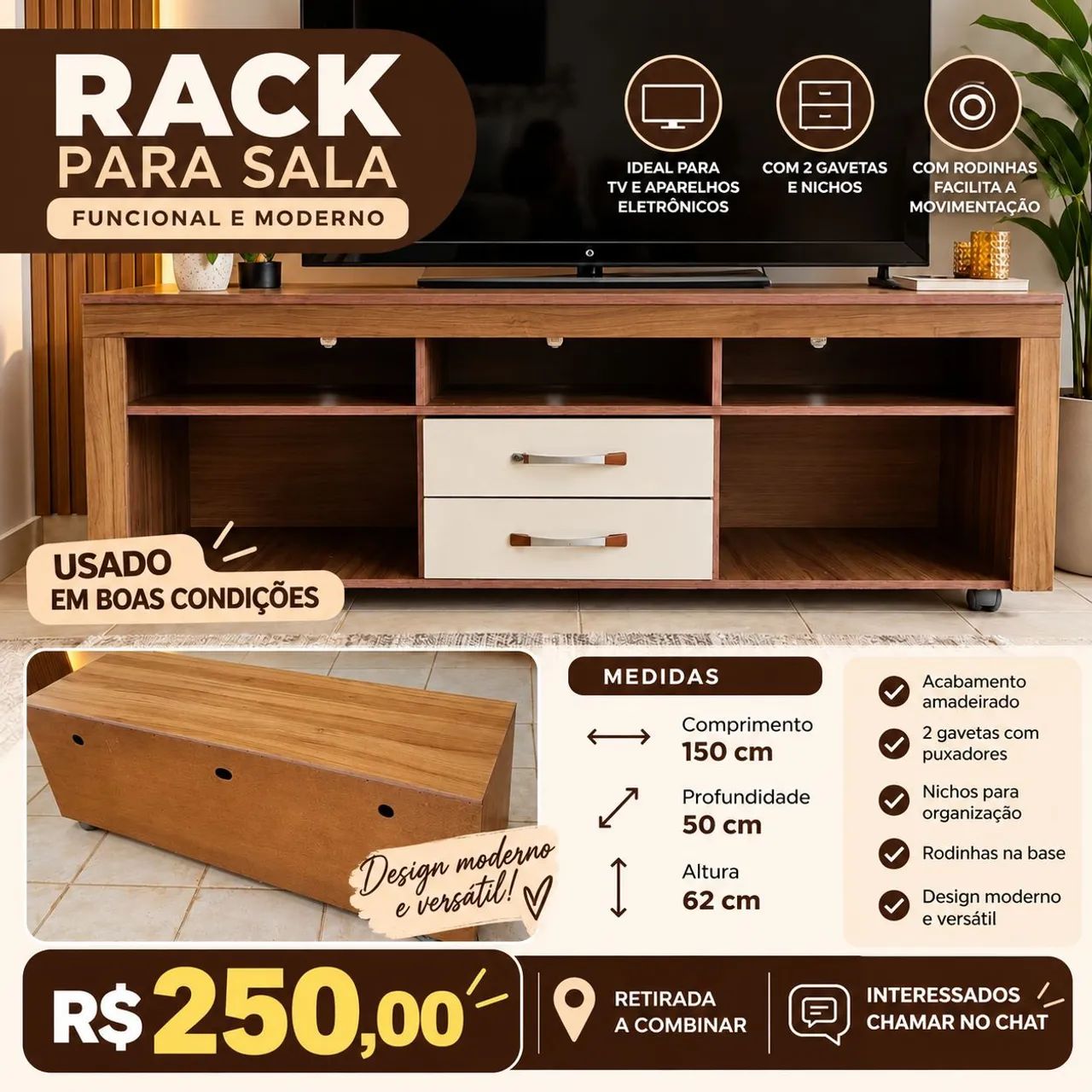 RACK MADEIRA COM RODINHAS