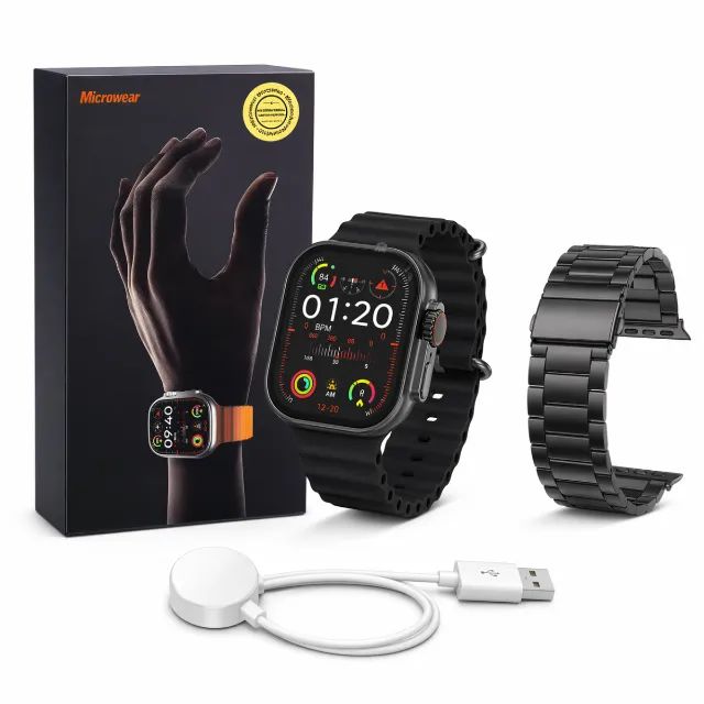 Smartwatch Relógio Inteligente U9s Microwear 49mm Ultra 9 Pulseira Oceano + Pulseira Metal - Foto 2