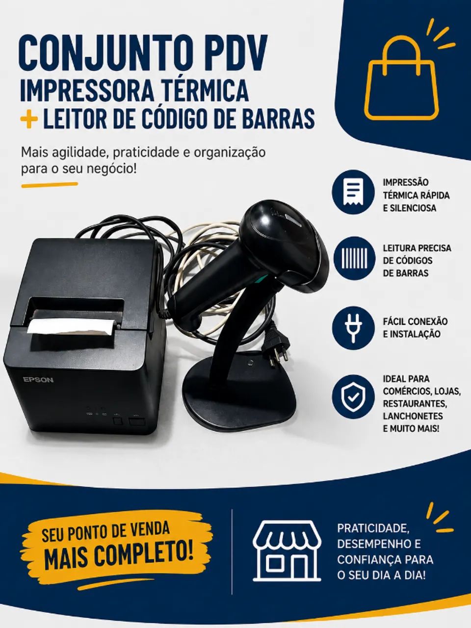 Impressora térmica + leitor de código de barras