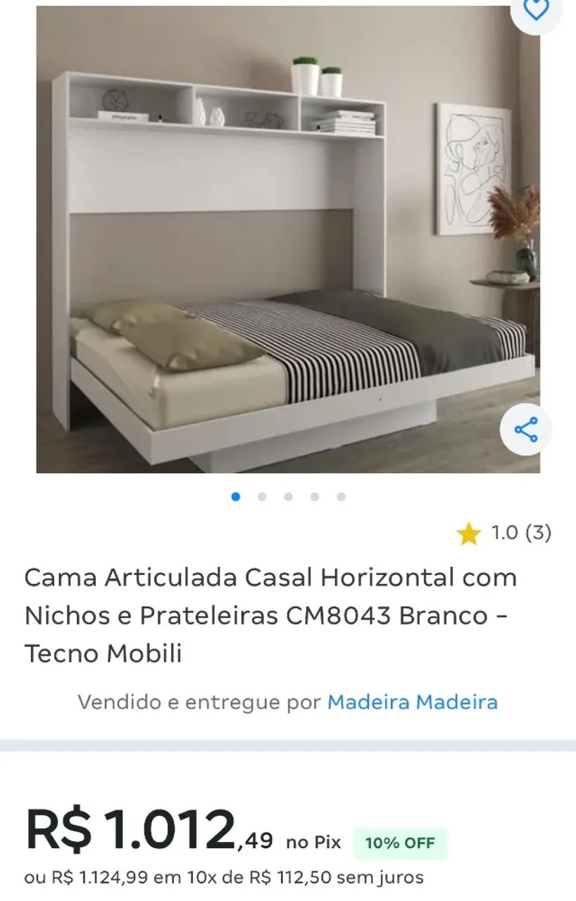 Cama Articulada Casal Horizontal com Nichos e Prateleiras Cm8043 + Tecno Mobili Quantidade