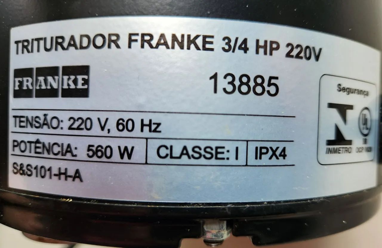 Triturador de Resíduos de Alimentos Marca Franke Modelo 75 3/4 HP 220V (motor com defeito) - Foto 2