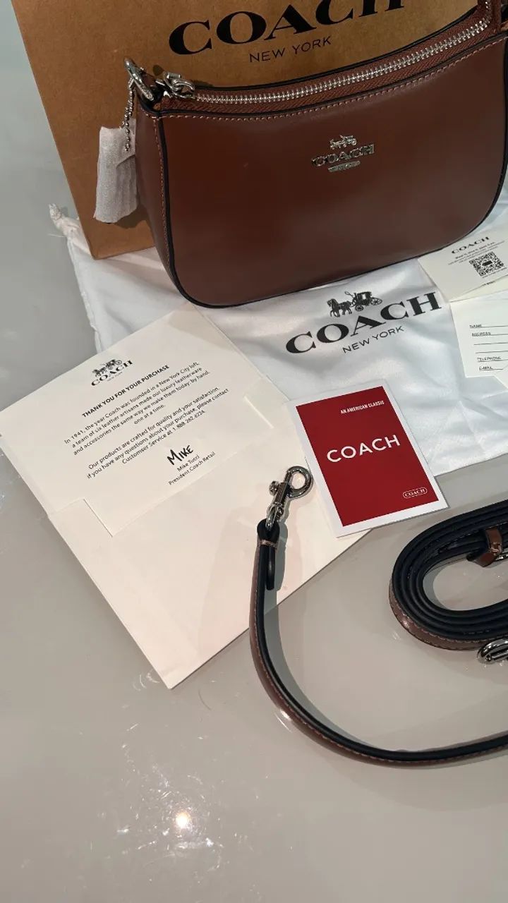 bolsa coach couro marrom teri shoulder - Foto 3