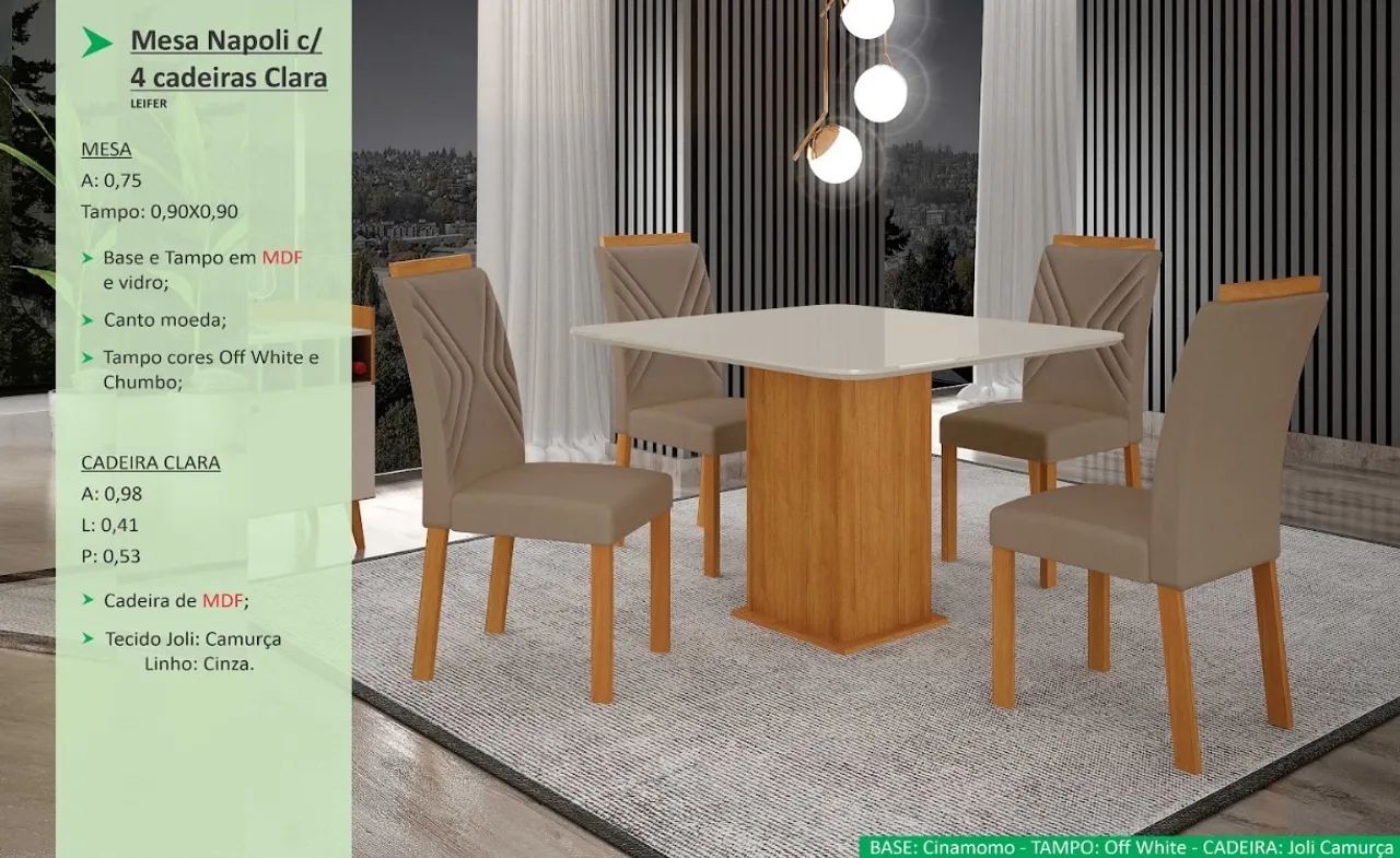 Mesa Napoli com 4 cadeiras - Promoção 