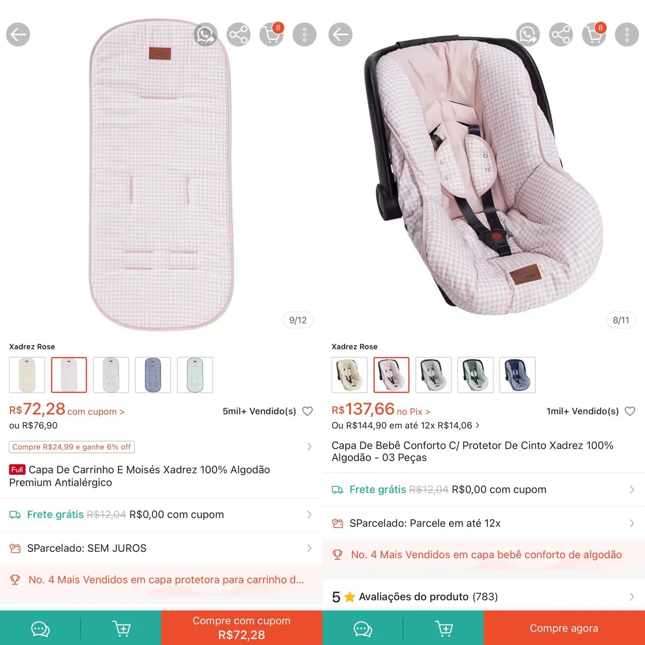 Capa bebê conforto + colchonete carrinho
