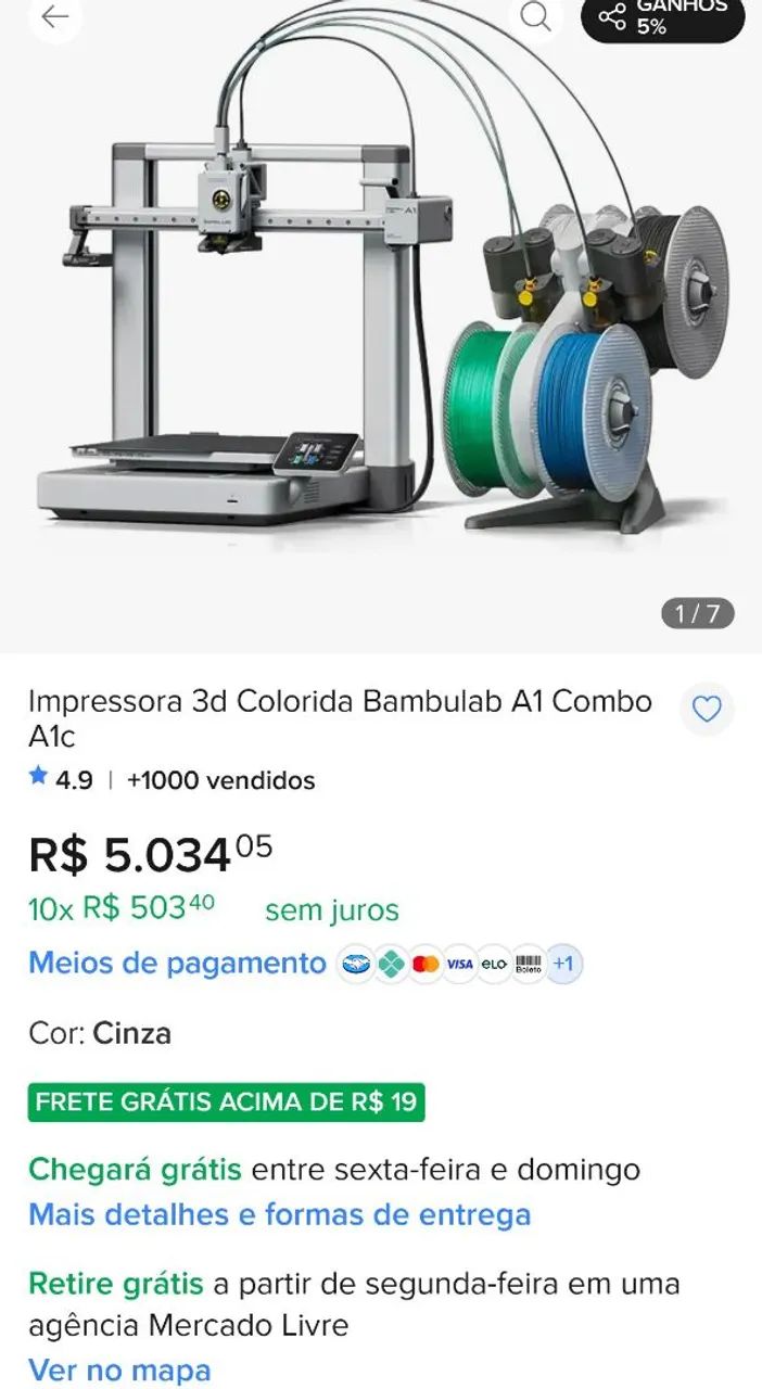 IMPRESSORA 3D BAMBU LAB 1 COM AMS - Foto 4