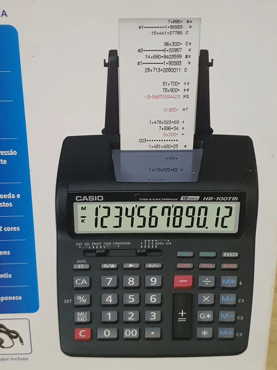 CALCULADORA COM IMPRESSORA CASIO HR-100TM - NOVA - Foto 4