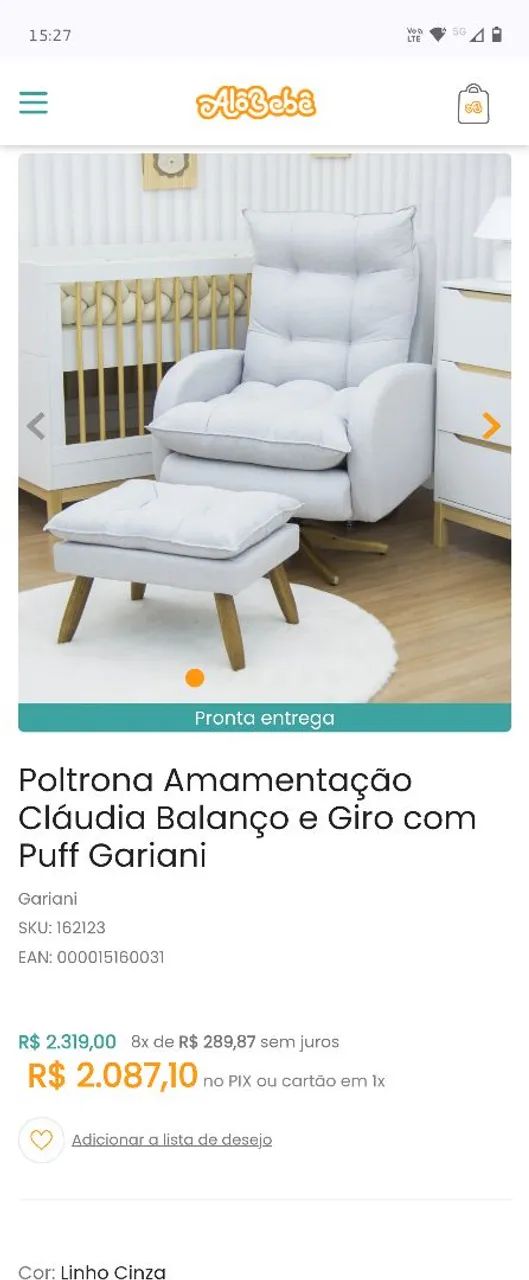 Poltrona de Amamentação com Puff Gariani - Foto 2