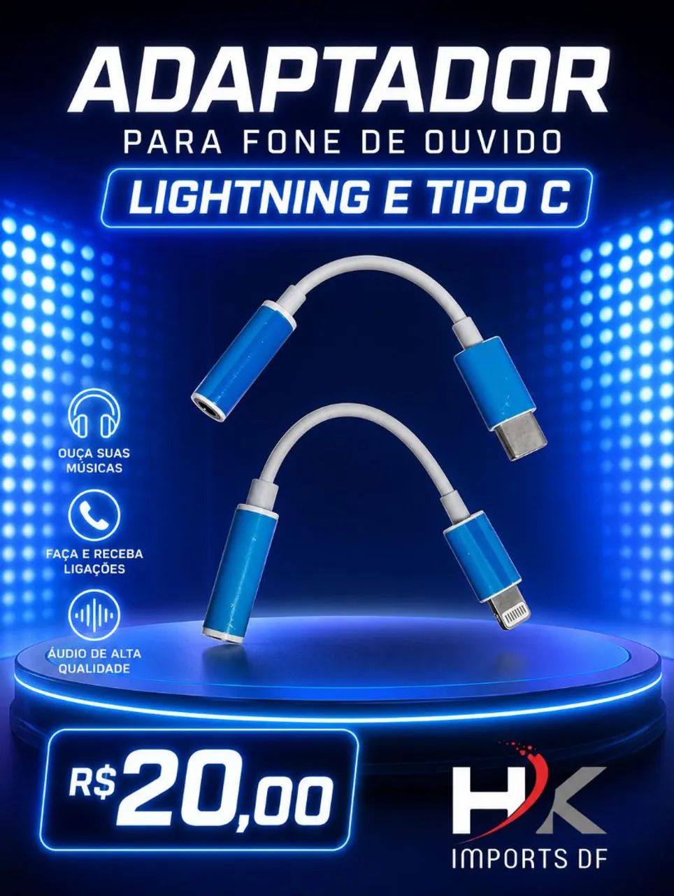 ADAPTADOR PARA FONE P2 LIGHTNING E USB-C