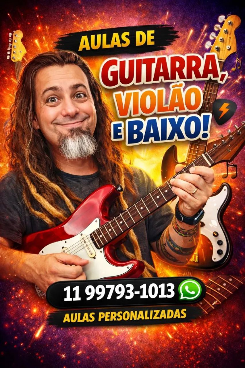 Aulas de Guitarra, violão, baixo, ukulele 