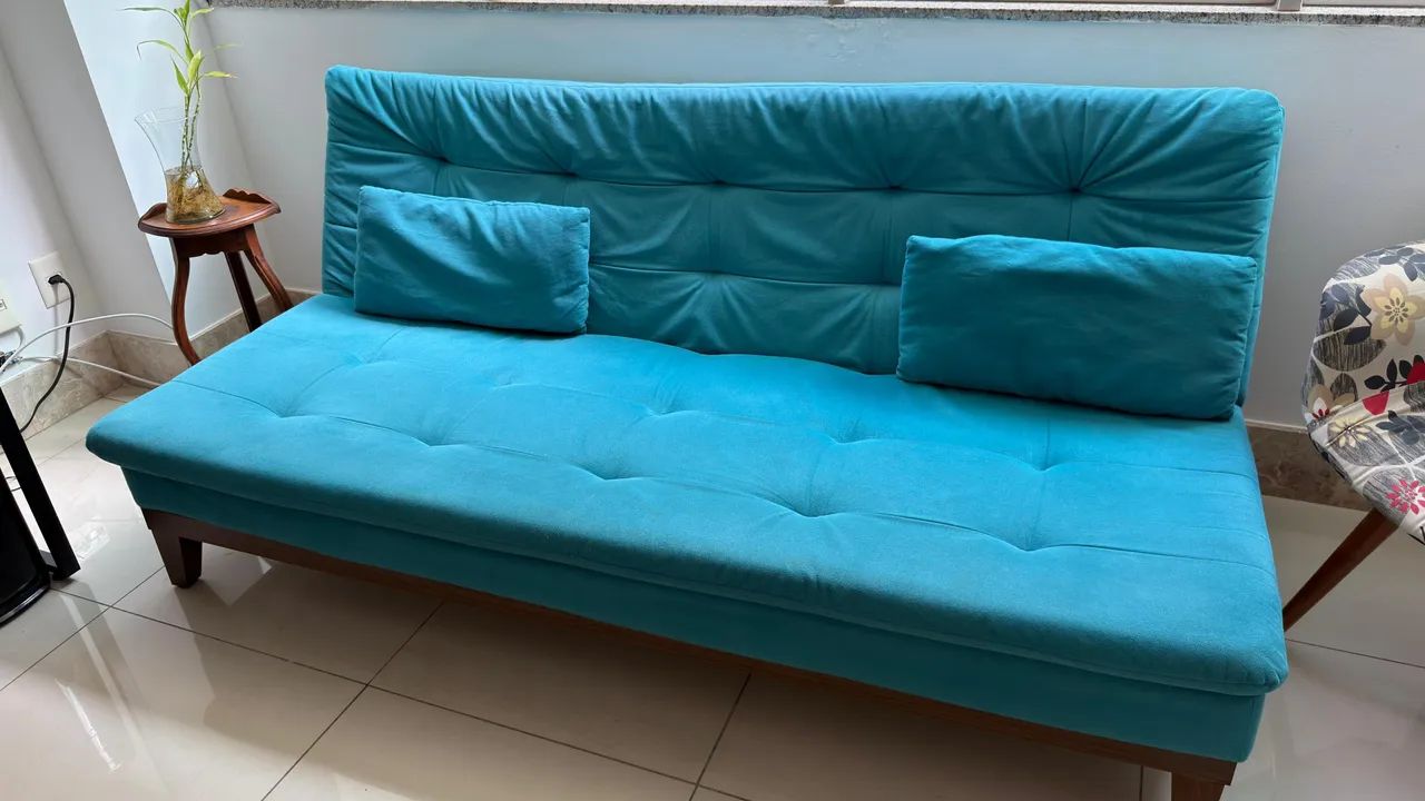 Sofá cama 3 lugares Mobly Azul 