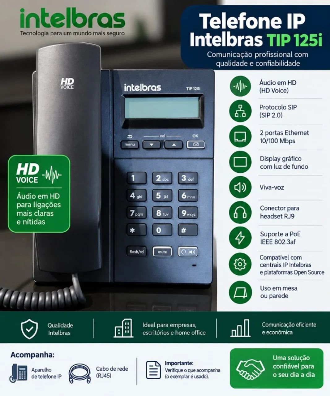 Telefone IP Intelbras TIP 125i - HD Voice