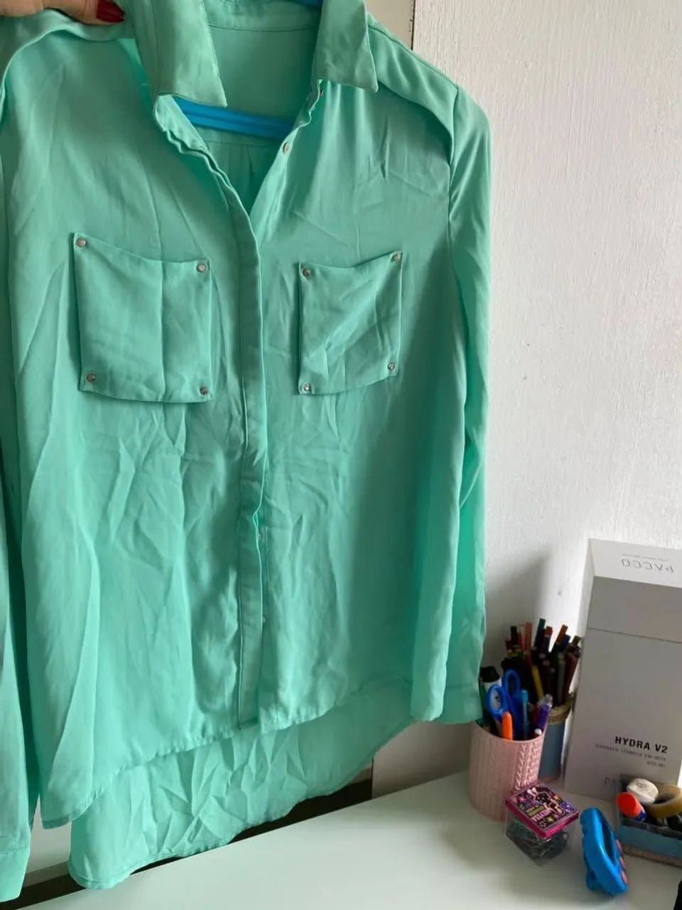Blusa social de maga verde água  - Foto 2