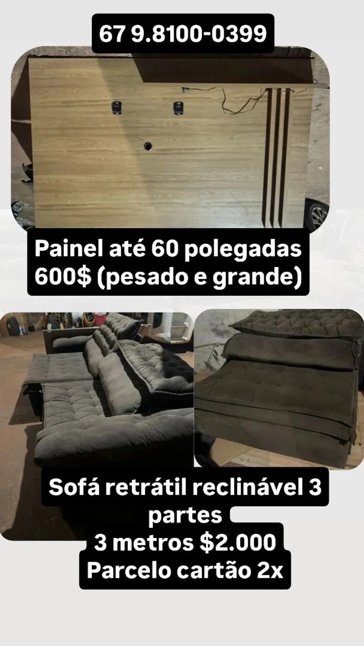 Sofa retrátil reclinável 3 metros e painel