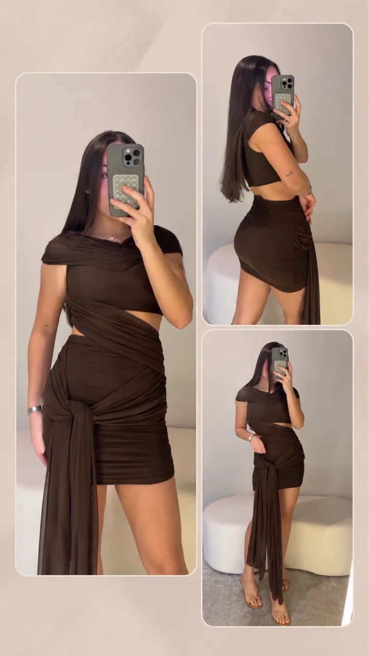 Vestido de tule marrom 34