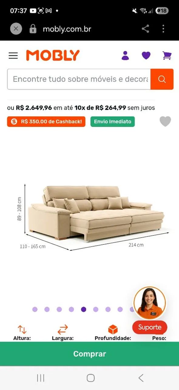 Sofá Mobly 3 Lugares Linho - Foto 5