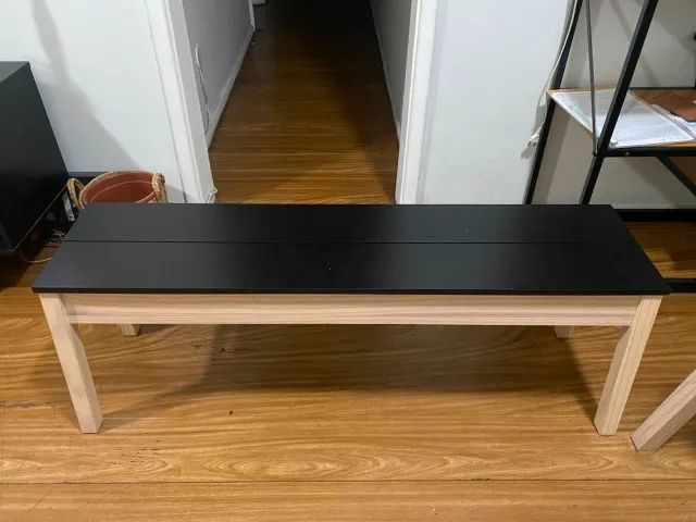 Rectangular Light Wood Bench with Black Seat498181896919459842