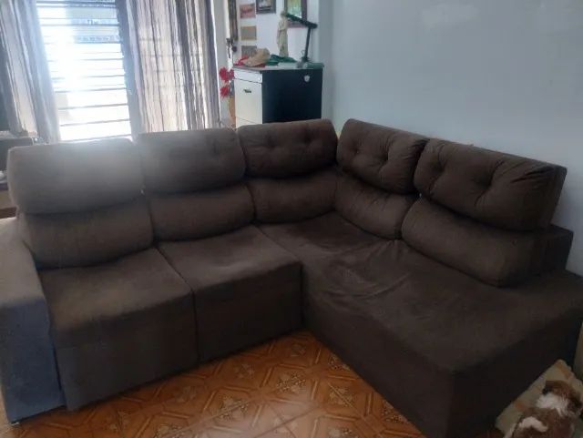Sofá em L retratil com encosto reclináveis 