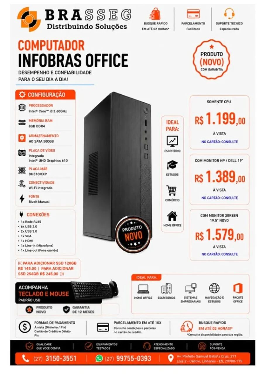 Computador Infobras Office Intel Core i3 8GB DDR4 HD 500GB