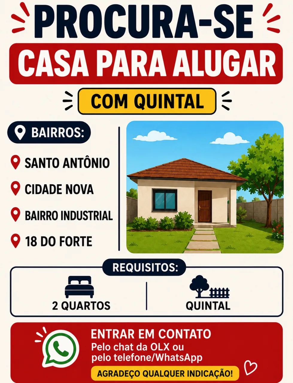 Procura-se Casa para alugar 