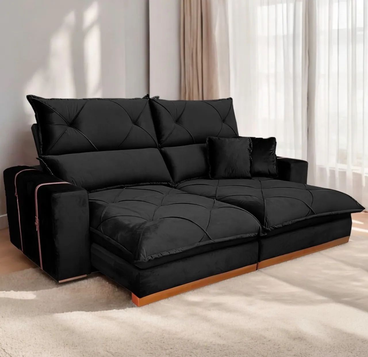 Sofá Retrátil Reclinável Nobile 230 Veludo Preto - Foto 2