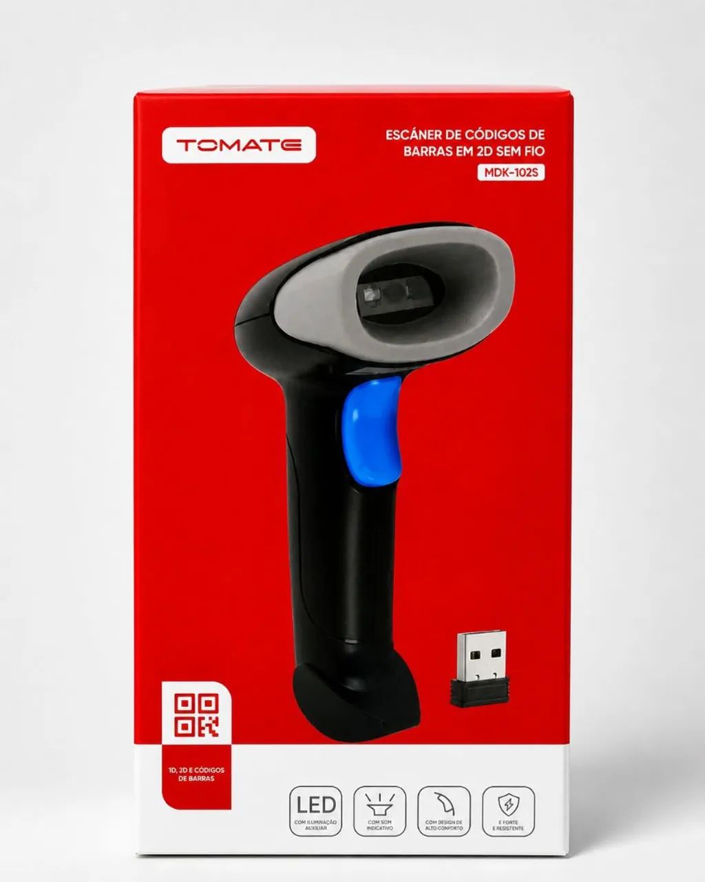 Scanner de Código de Barras 2D Sem Fio USB | Leitor QR Code Profissional