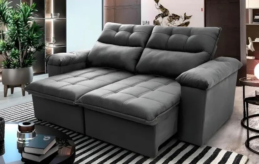 Sofá Retrátil 2m Cinza c/ Molas - 2 Lugares Impecável - Santana