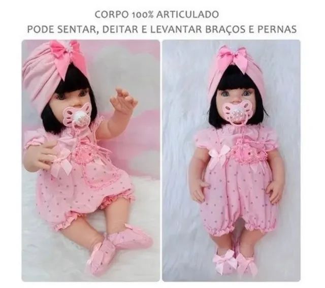 Boneca Bebê Reborn Corpo de Silicone mais Enxoval Completo Rosa