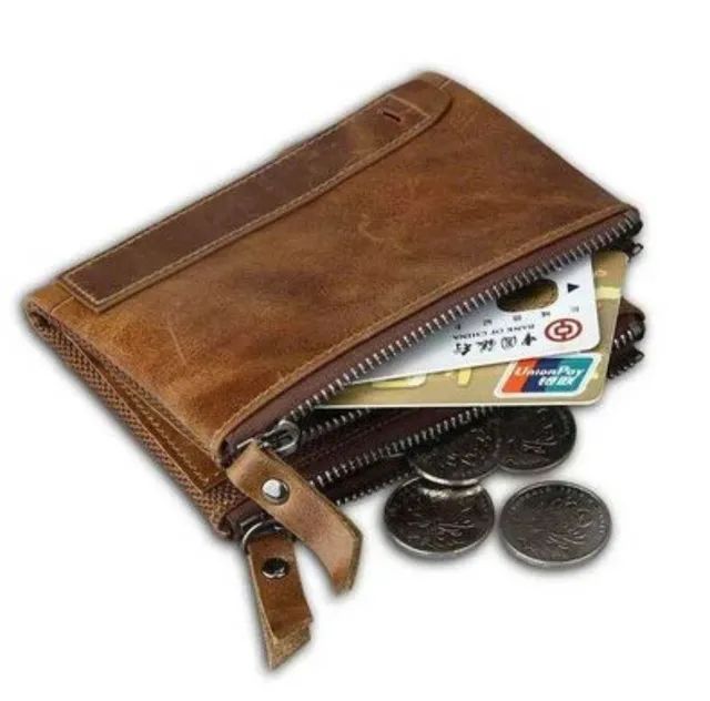 Carteira De Couro Genuíno Resistente Com 3 zipers e várias repartições Da Moda Muito Usada - Foto 2