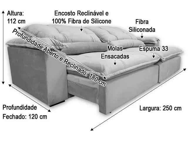 Sofá Retrátil Reclinável Linus 2,50m Molas Ensacadas D33 a65 - Foto 5