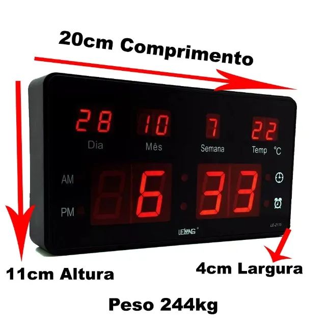 Relógio De Parede Led Digital Com Temperatura Lelong LE-2115 