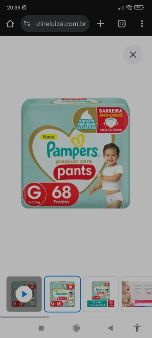 Fralda Pampers Pants Premium Care G 68 Unidades