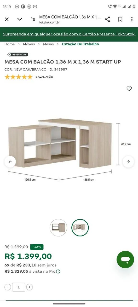Mesa com Balcão 1,36m x 1,36m Start Up