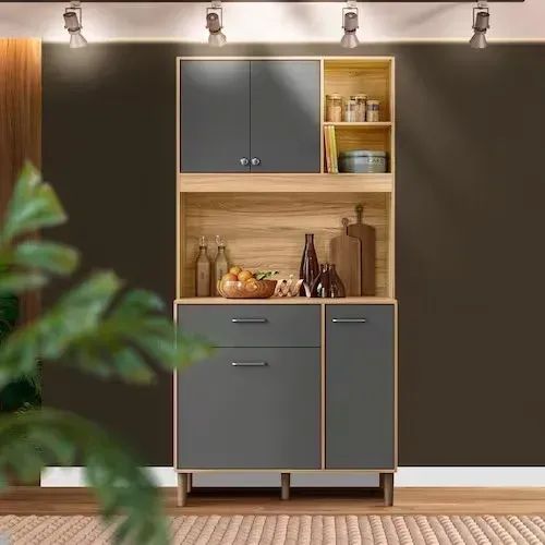 Armário de cozinha magazin freijo chumbo 4 portas 1 gaveta 