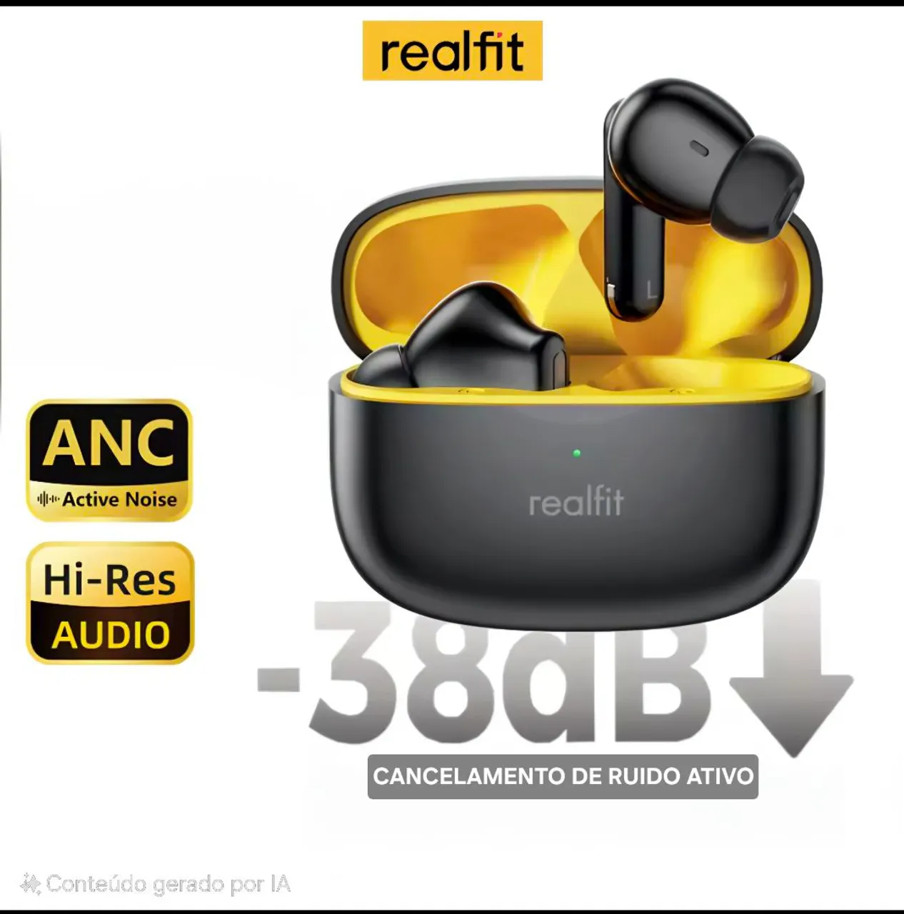 Fone de ouvido Bluetooth Realfit F3 premium com cancelamento de ruim e APP