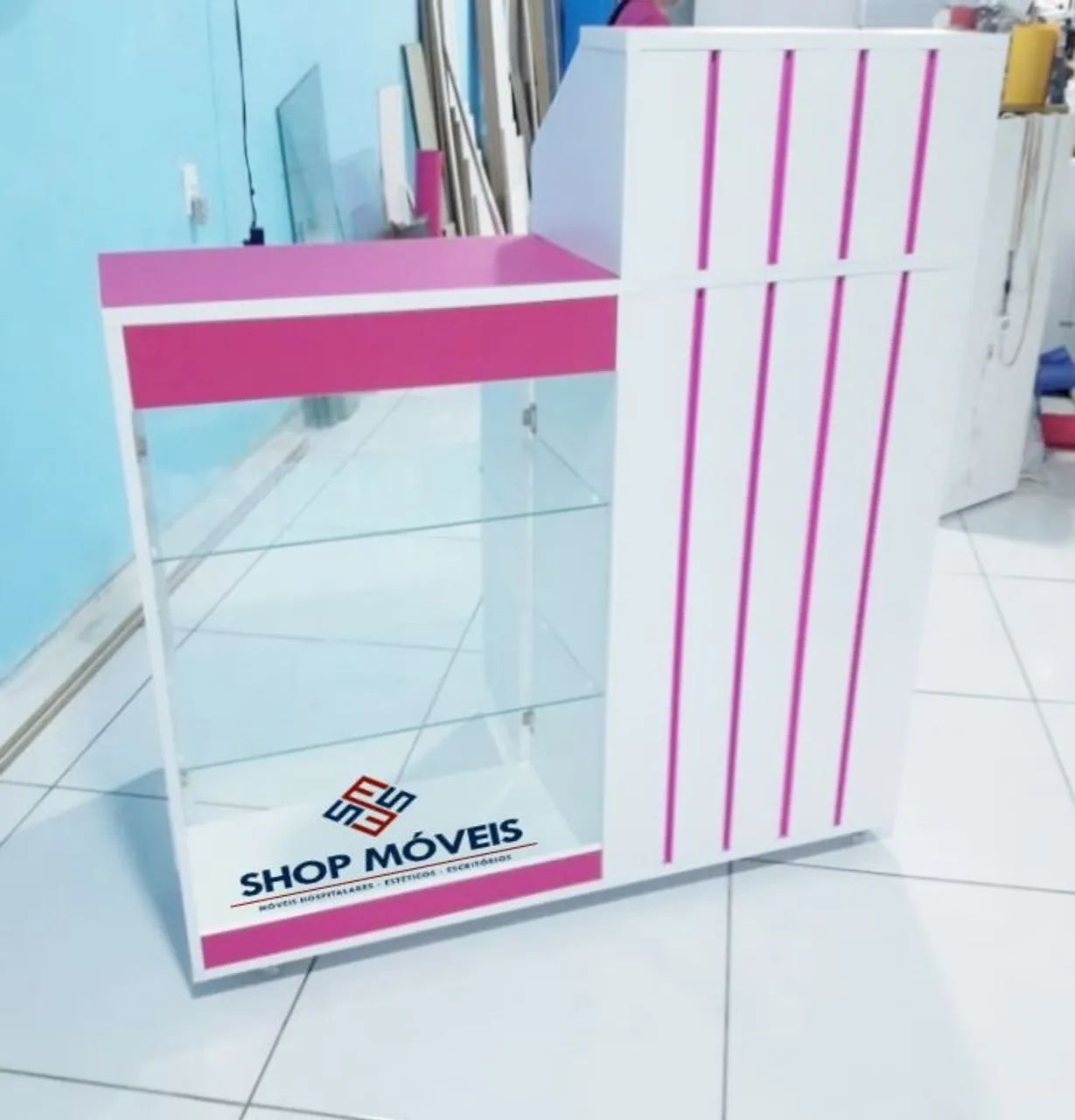Balcão Caixa Vitrine, personalizado 