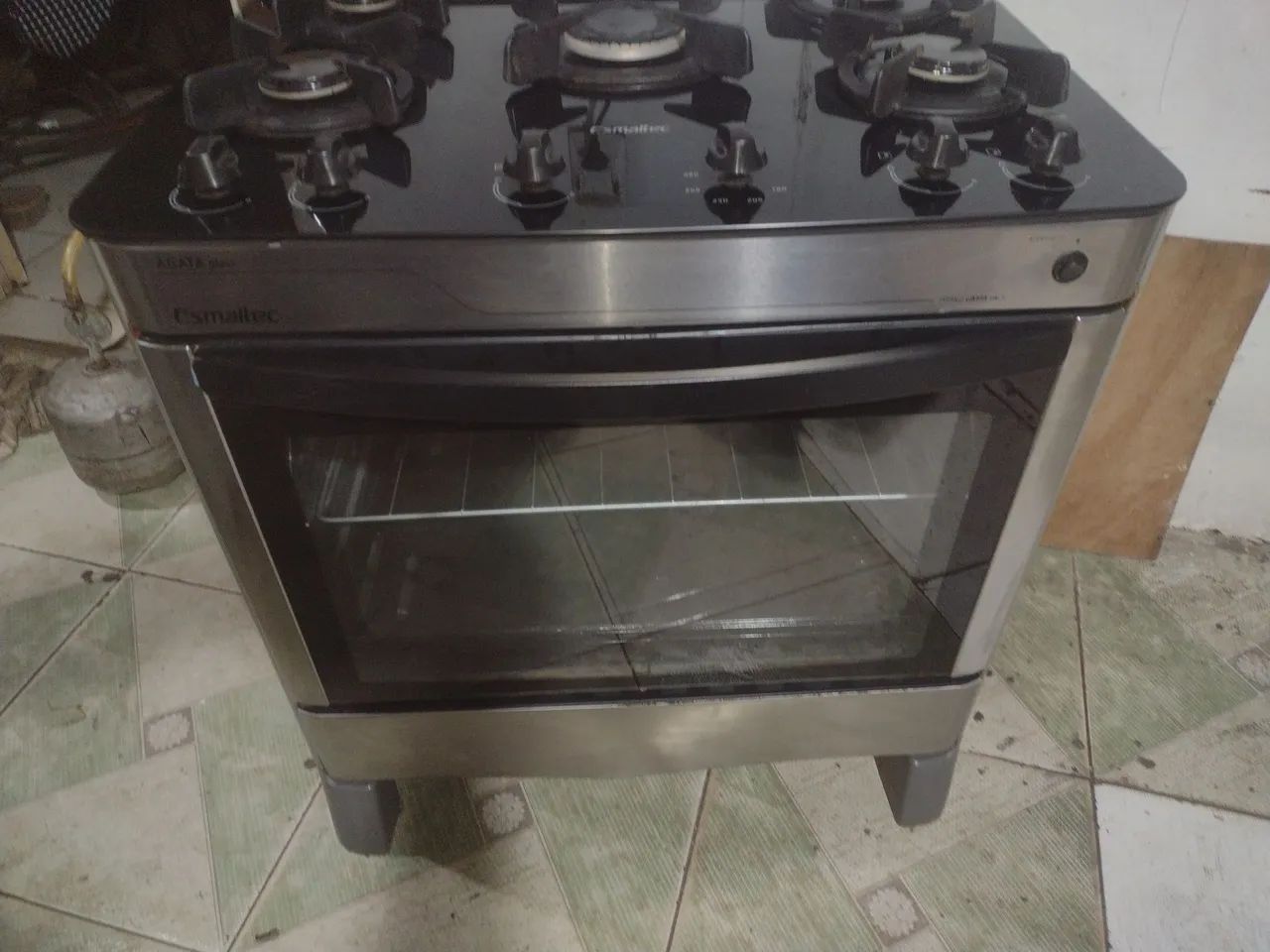 Fogão esmaltec 5 bocas todo de vidro e inox praticamente novo pra hj temos entrega e elet