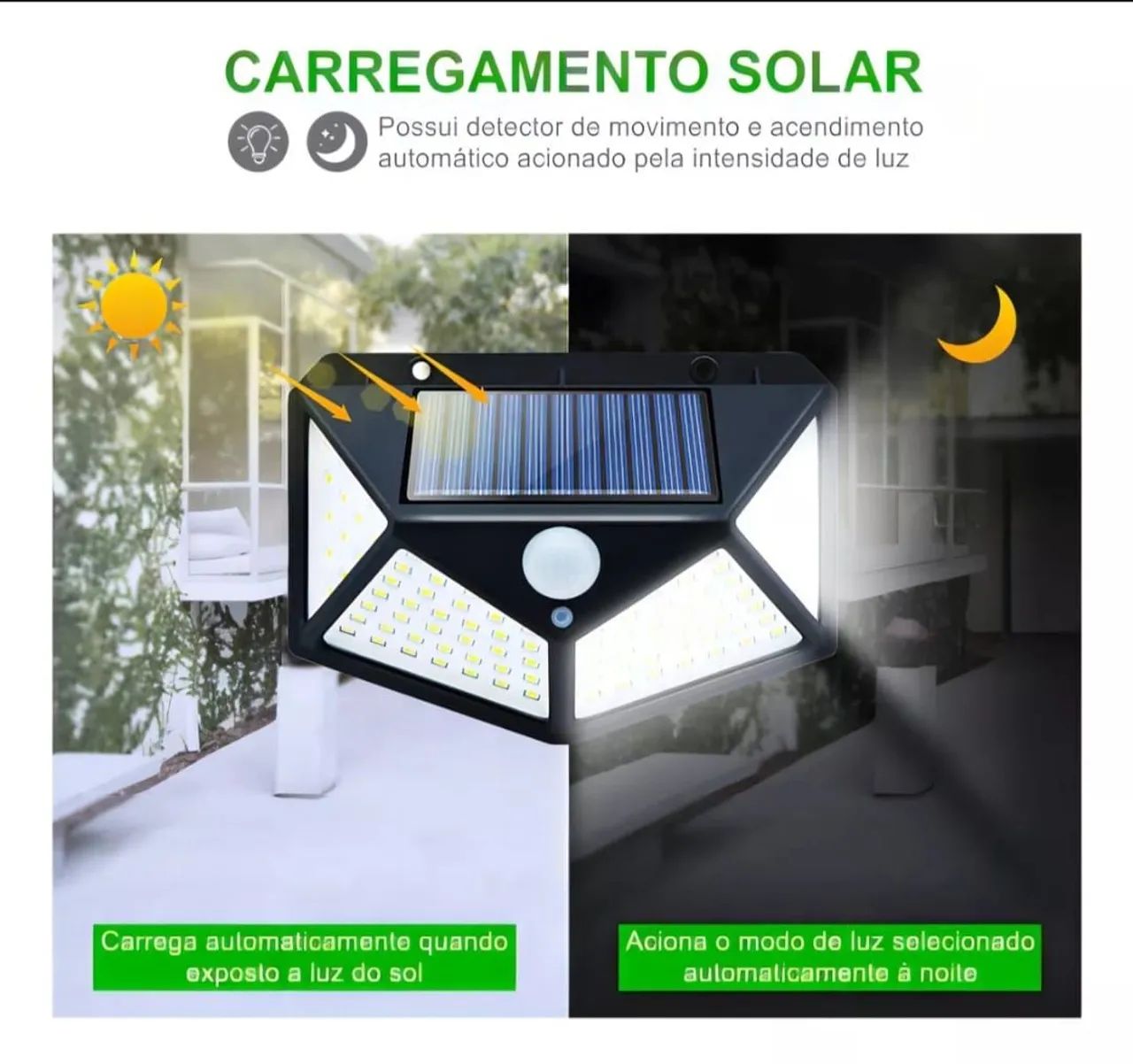 Luminária Solar 100 Led Sensor Presença Parede Externa - Foto 4