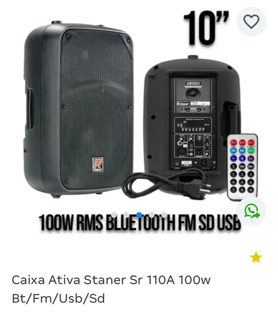 Caixa de Som Ativa Staner Sr 110A 100w Bluetooth 10 polegadas