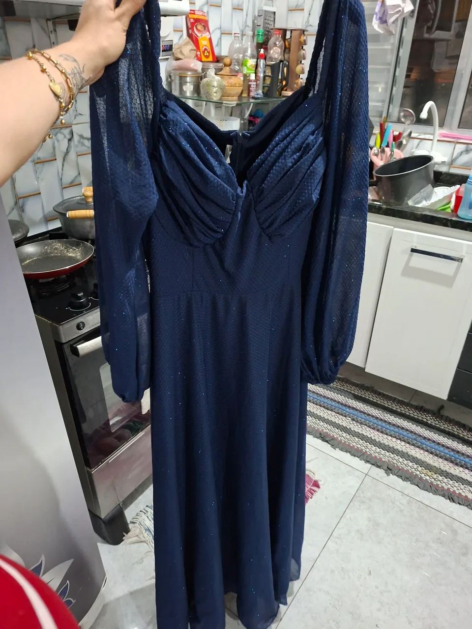 Vestido Azul com Brilho - Elegância e Conforto!
