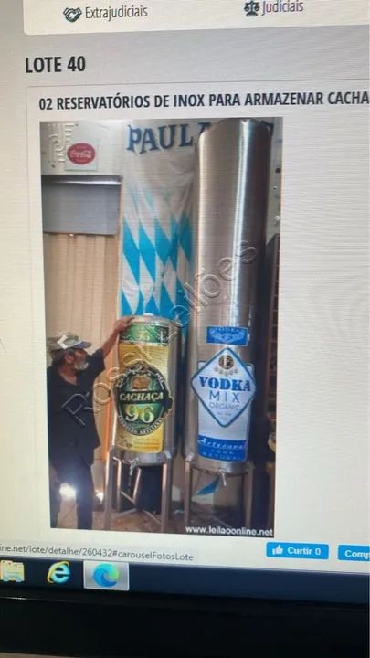 2 Reservatórios de Inox para Armazenar Cachaça e Vodka