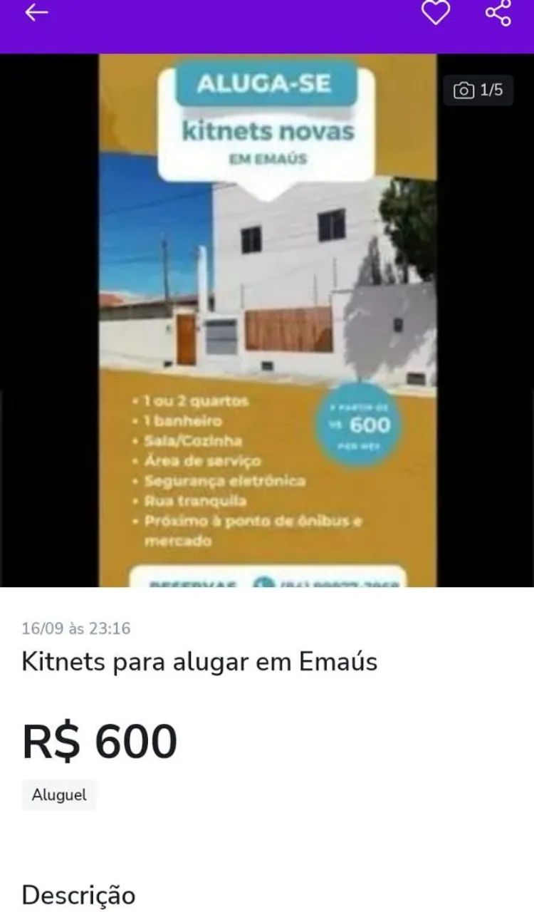 Kitnets Para alugar em Emaús!