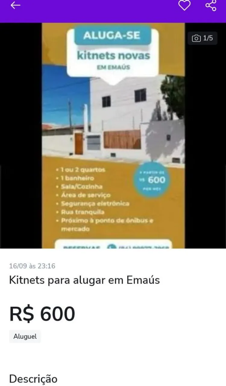 Kitnets Para alugar em Emaús!
