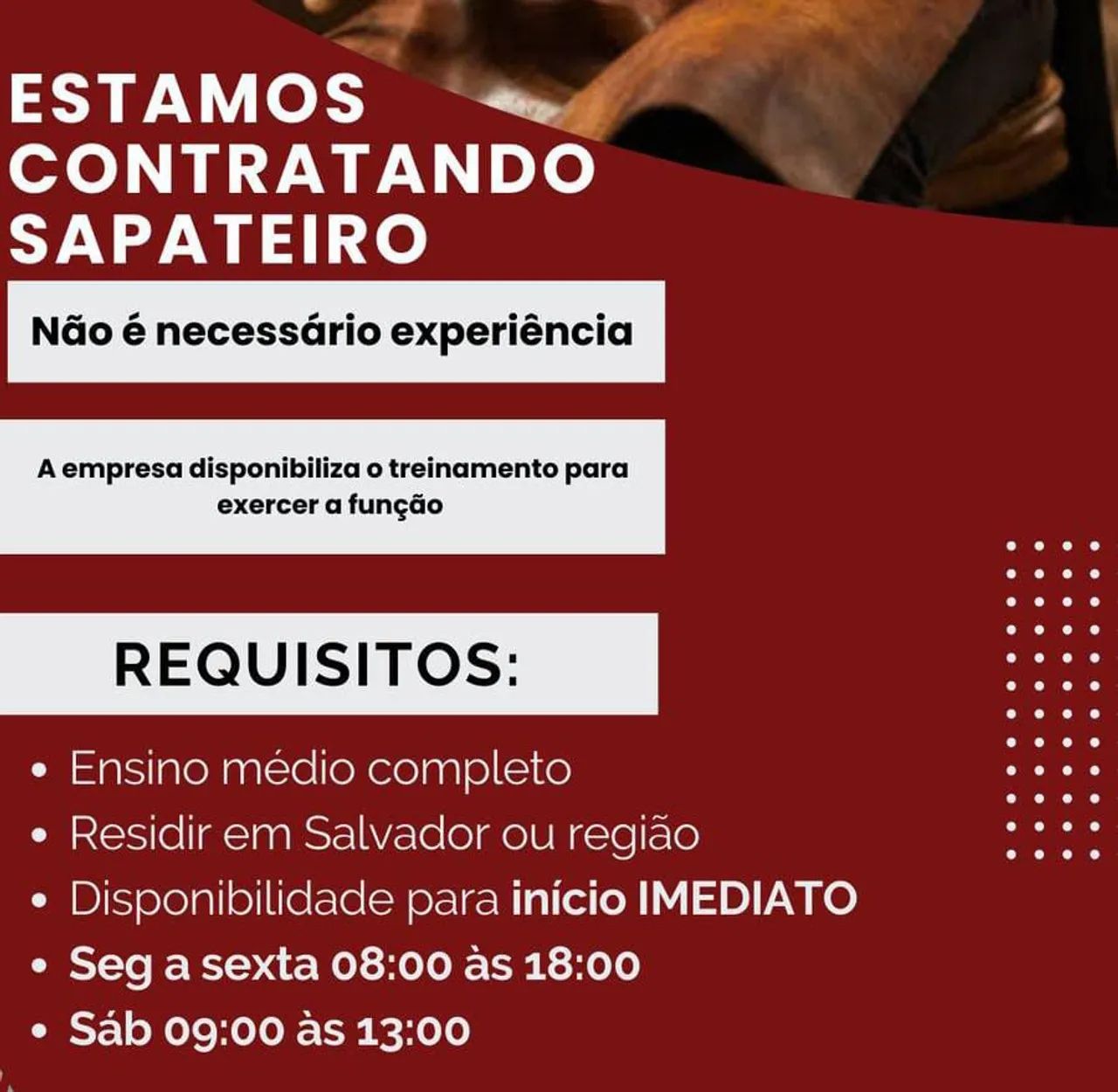 Operador de Produção em consertos (Sapataria)