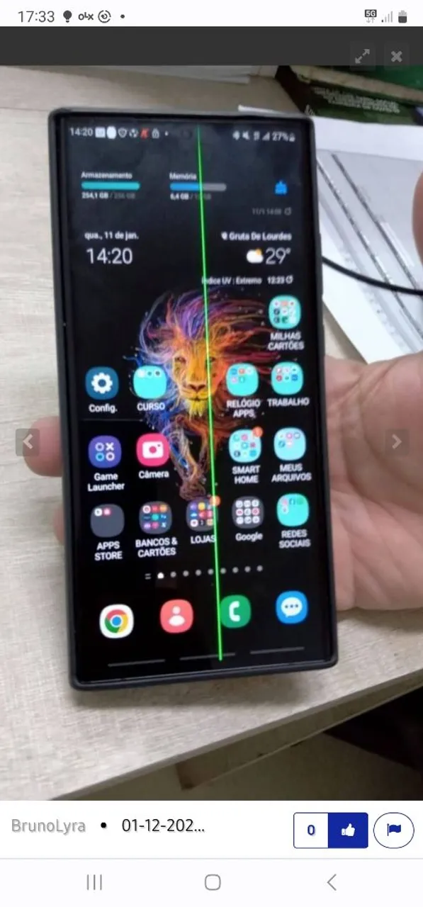 Galaxy Note 20 ultra apenas uma linha na tela