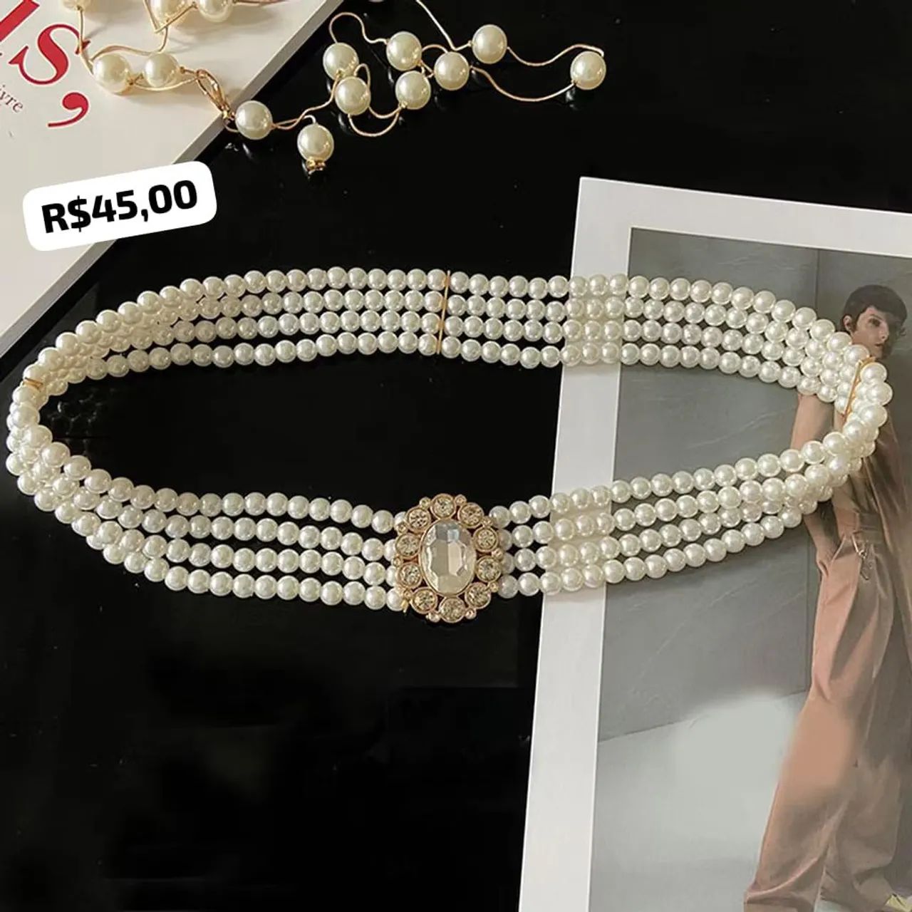 Cinto de pérolas com detalhe em strass linha luxo Premium - Foto 5